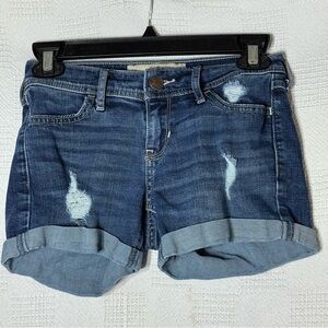 Hollister Jean Shorts Blue Denim High Rise Soft Stretch Distressed Cuffed 00 W23